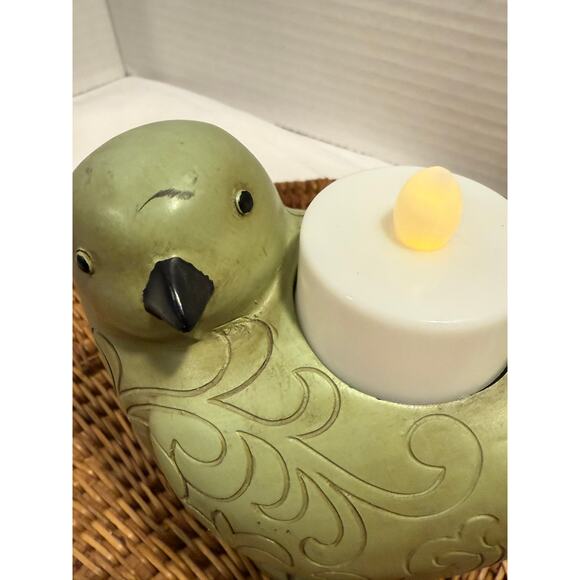 Green Resin Bird Tealight Candle Holder Spring Decor Shelf Sitter Home Accessory - Picture 8 of 9